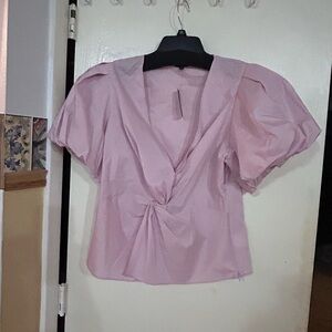 Express Pink Twist-Front Puff Sleeve Top